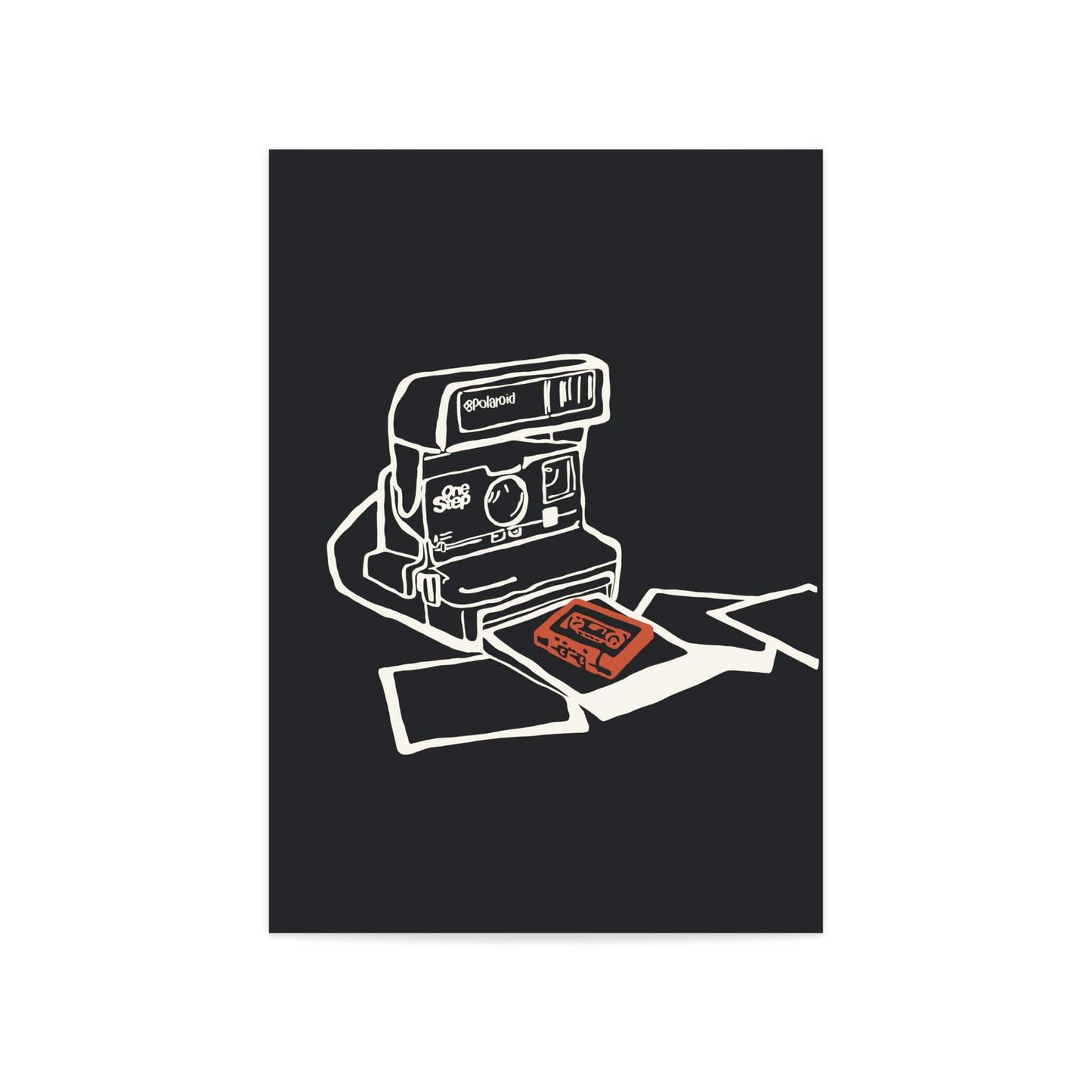 Stylish vintage Polaroid camera wall art print with a modern minimalist design. Perfect for photography lovers and retro decor enthusiasts, this artwork adds a nostalgic touch to your bedroom, living room or office